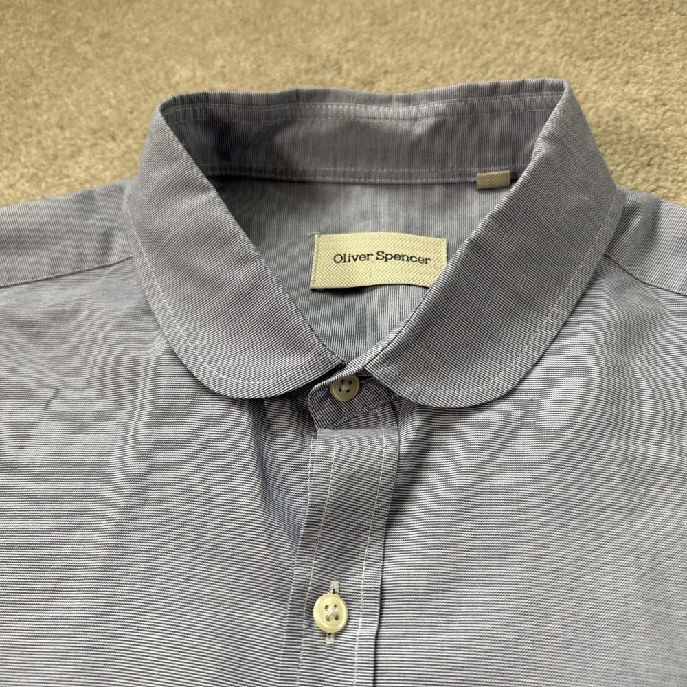 Oliver Spencer Mens Blue Penny Collar Button Down Shirt Size 17 - Picture 4 of 9